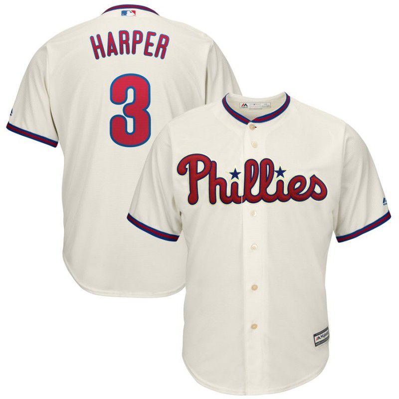 2019 MLB youth Philadelphia Phillies #3 Bryce Harper Cream Jerseys->youth mlb jersey->Youth Jersey